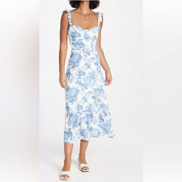 Reformation Blue and White Floral Midi Dress - Picture 1 of 10